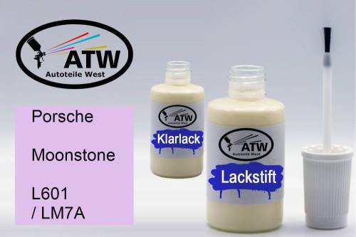 Porsche, Moonstone, L601 / LM7A: 20ml Lackstift + 20ml Klarlack - Set, von ATW Autoteile West.